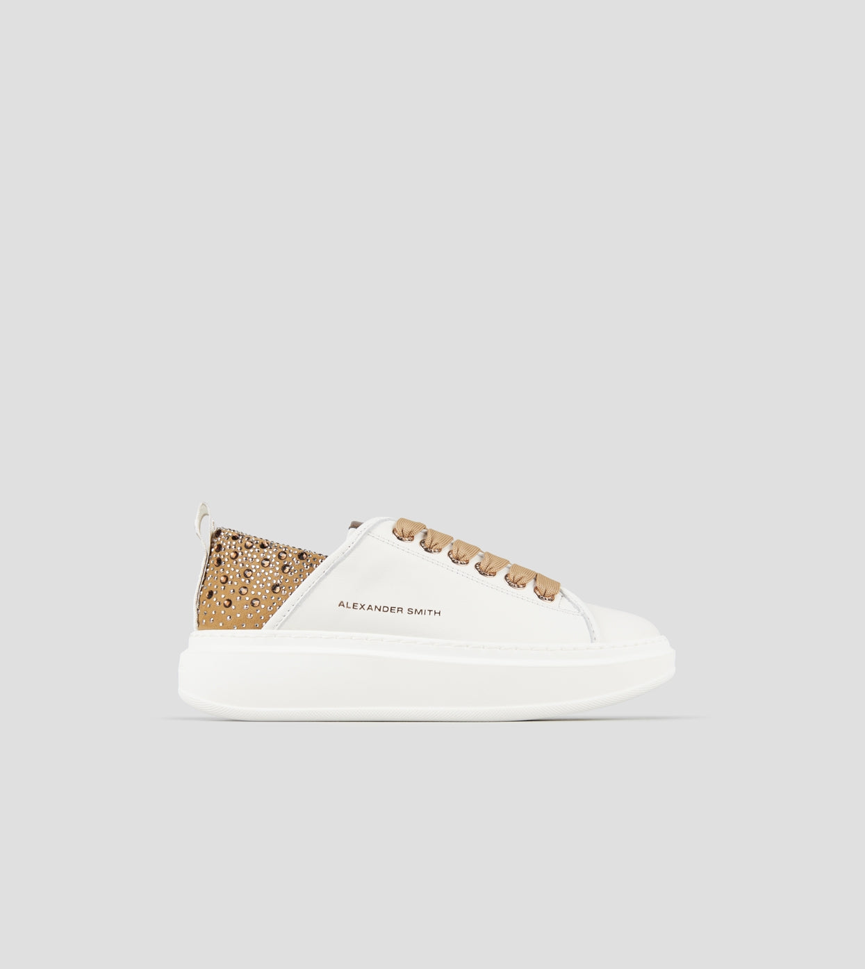 Wembley Donna in pelle bianca e tallone marrone con strass Alexander Smith