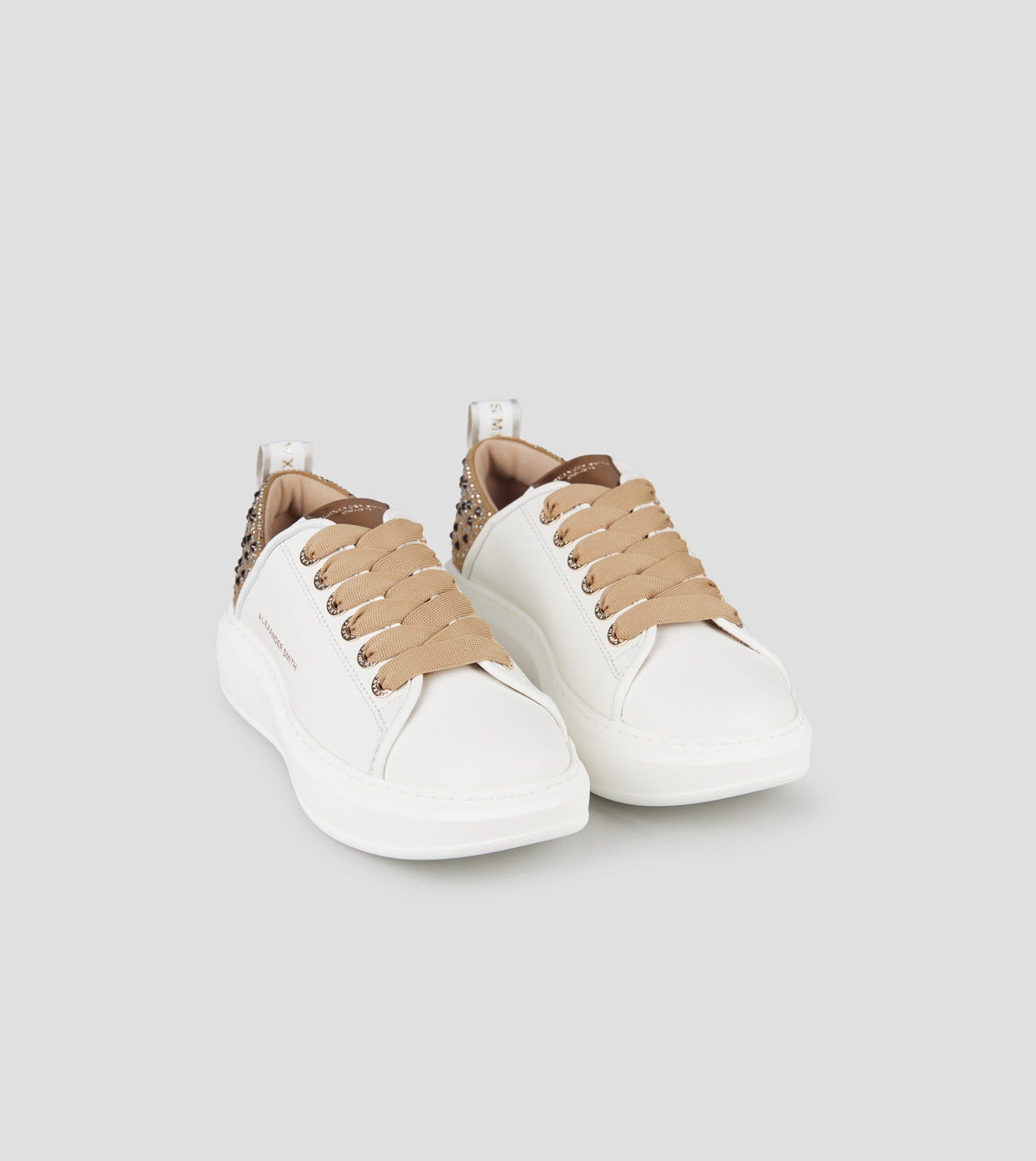 Wembley Donna in pelle bianca e tallone marrone con strass Alexander Smith
