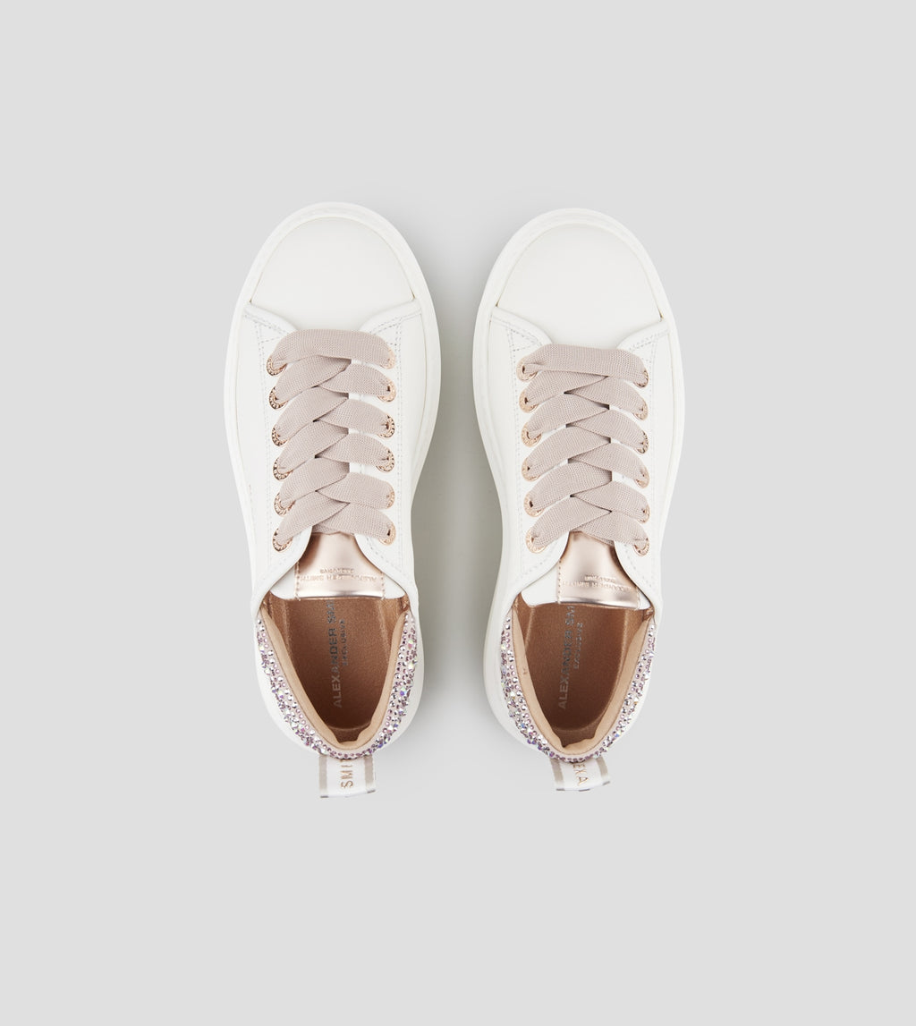 Wembley Donna in pelle liscia bianca e tallone rosa con strass Alexander Smith