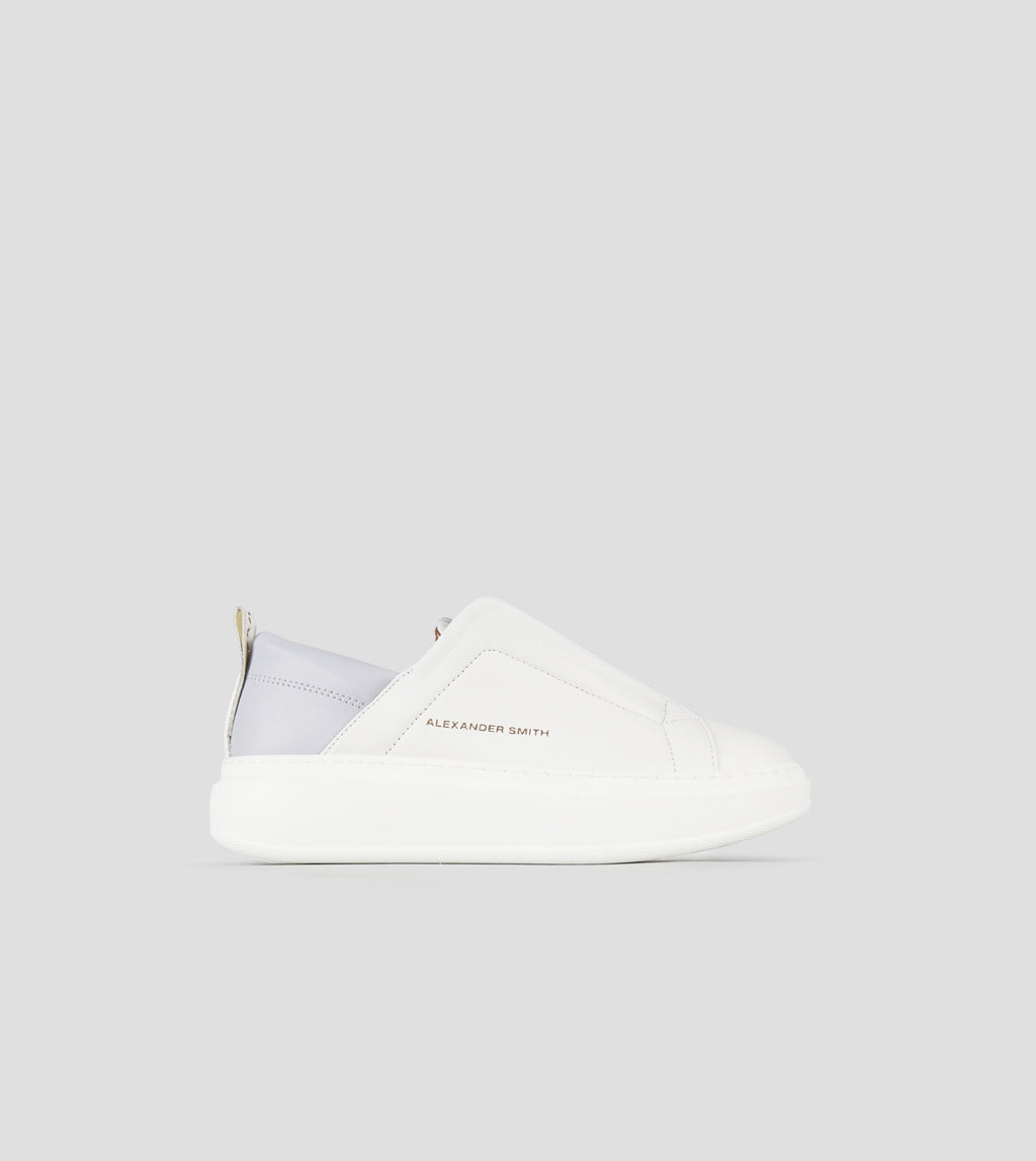 Wembley Slip-on Donna in pelle bianca e tallone azzurro Alexander Smith