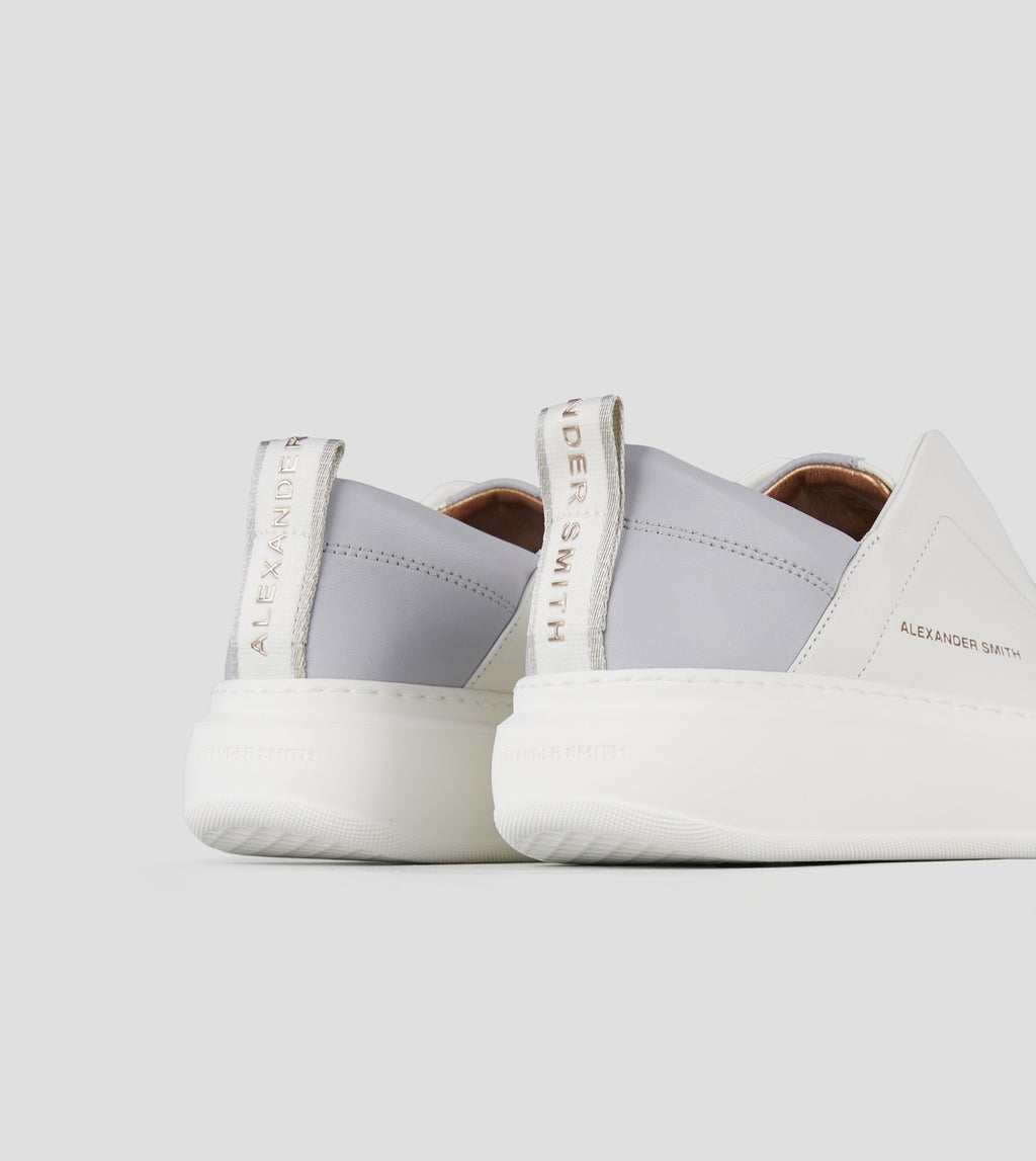 Wembley Slip-on Donna in pelle bianca e tallone azzurro Alexander Smith