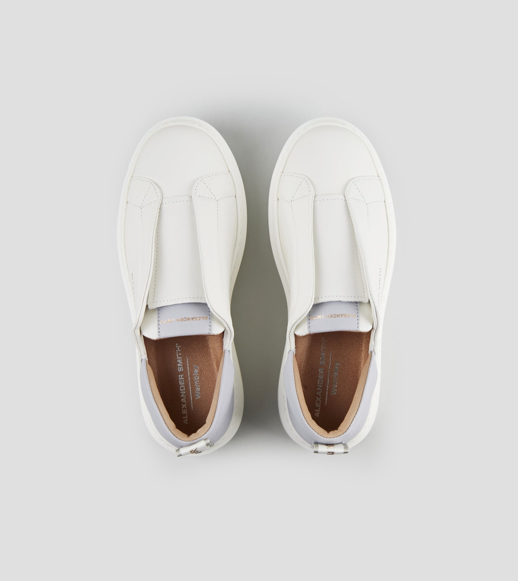 Wembley Slip-on Donna in pelle bianca e tallone azzurro Alexander Smith