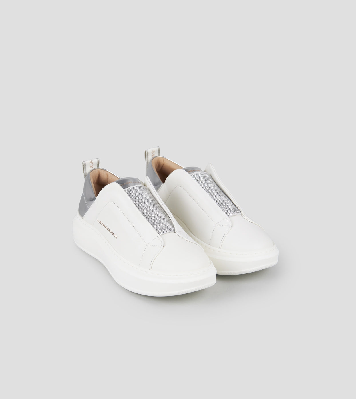 Wembley Slip-on Donna in pelle bianca e tallone in laminato argento Alexander Smith