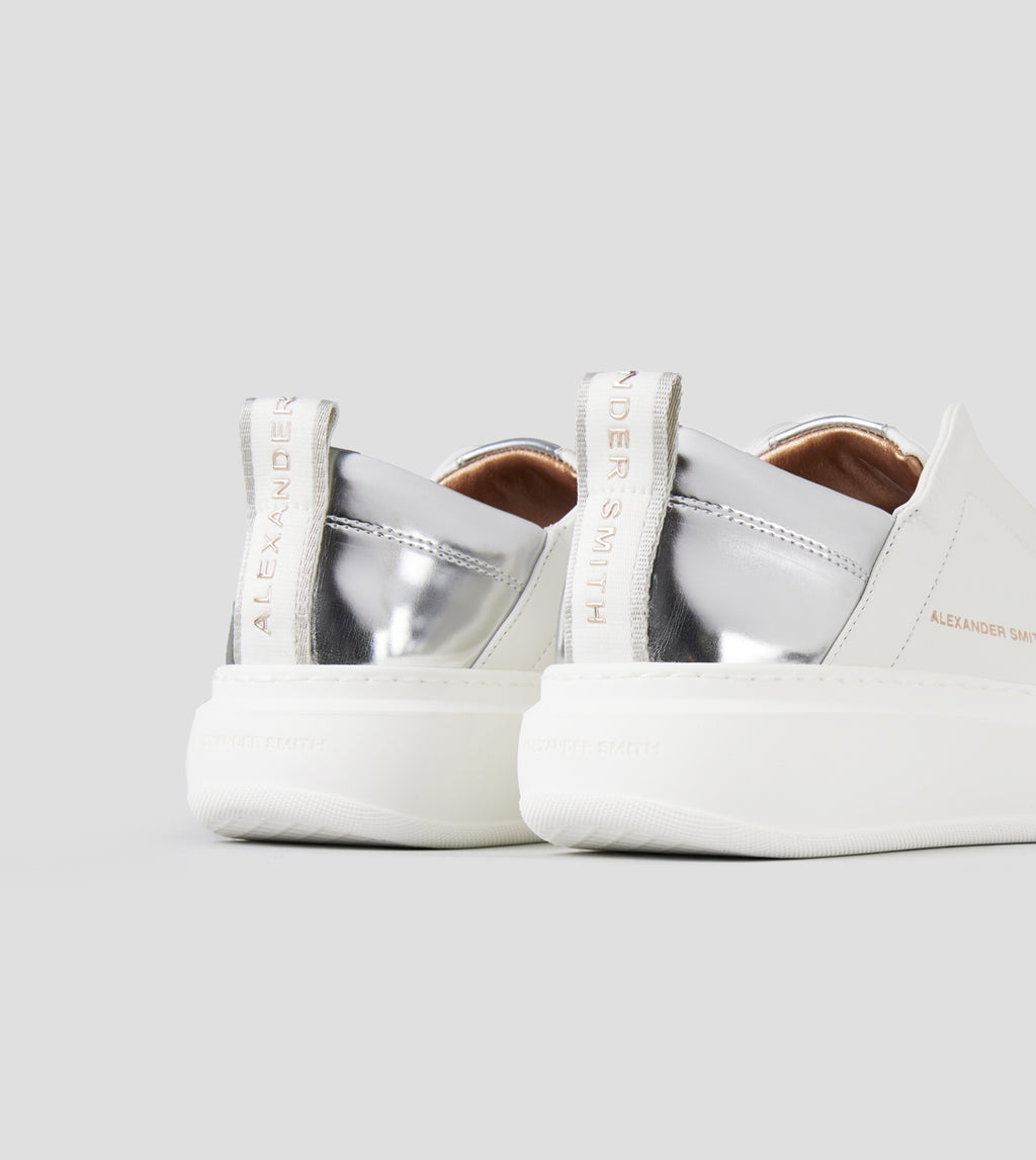 Wembley Slip-on Donna in pelle bianca e tallone in laminato argento Alexander Smith