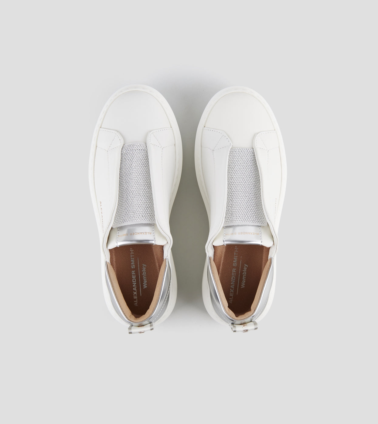 Wembley Slip-on Donna in pelle bianca e tallone in laminato argento Alexander Smith