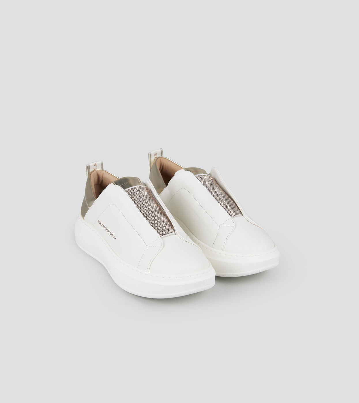 Wembley Slip-on Donna in pelle bianca e tallone in laminato oro Alexander Smith