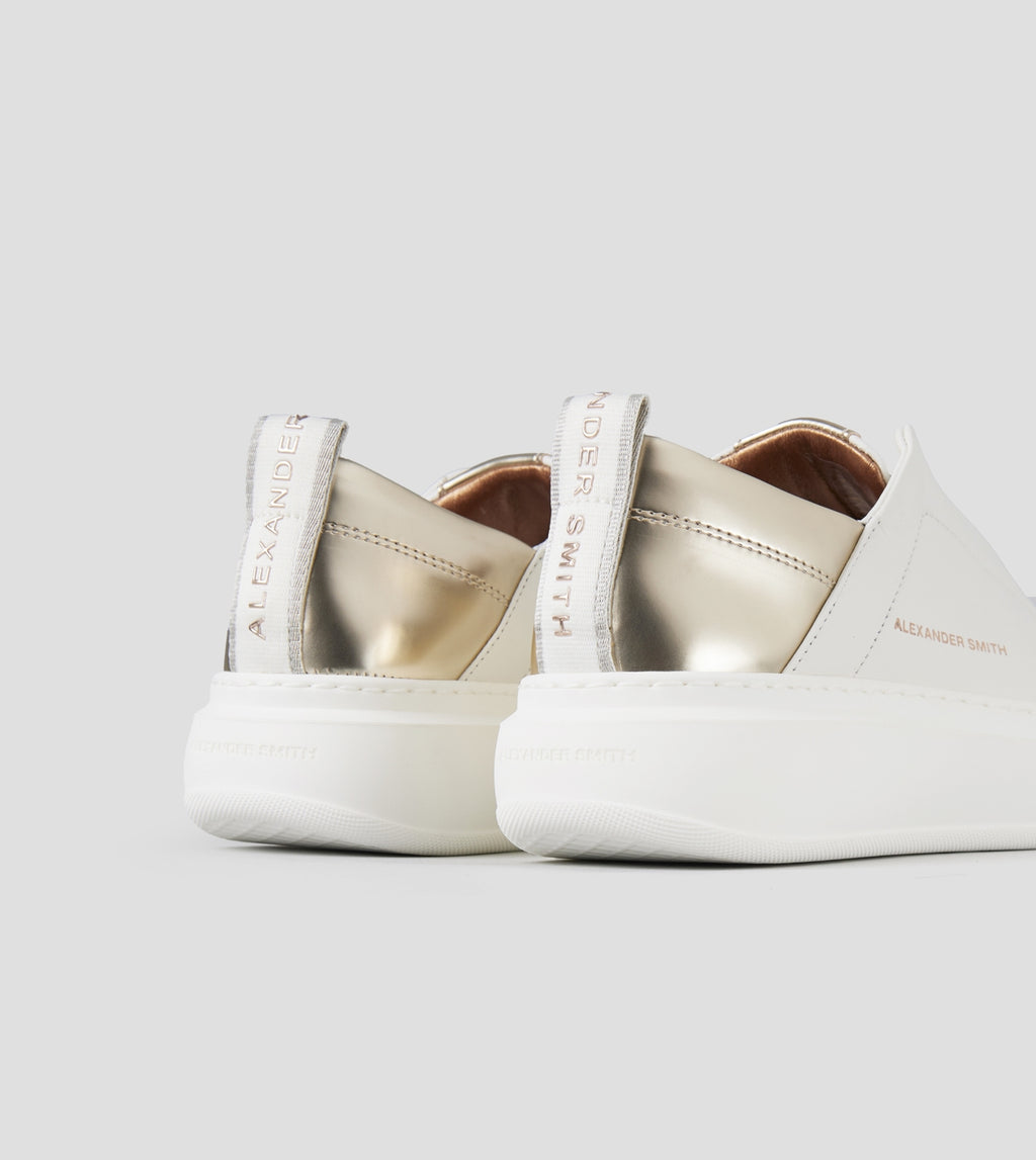Wembley Slip-on Donna in pelle bianca e tallone in laminato oro Alexander Smith