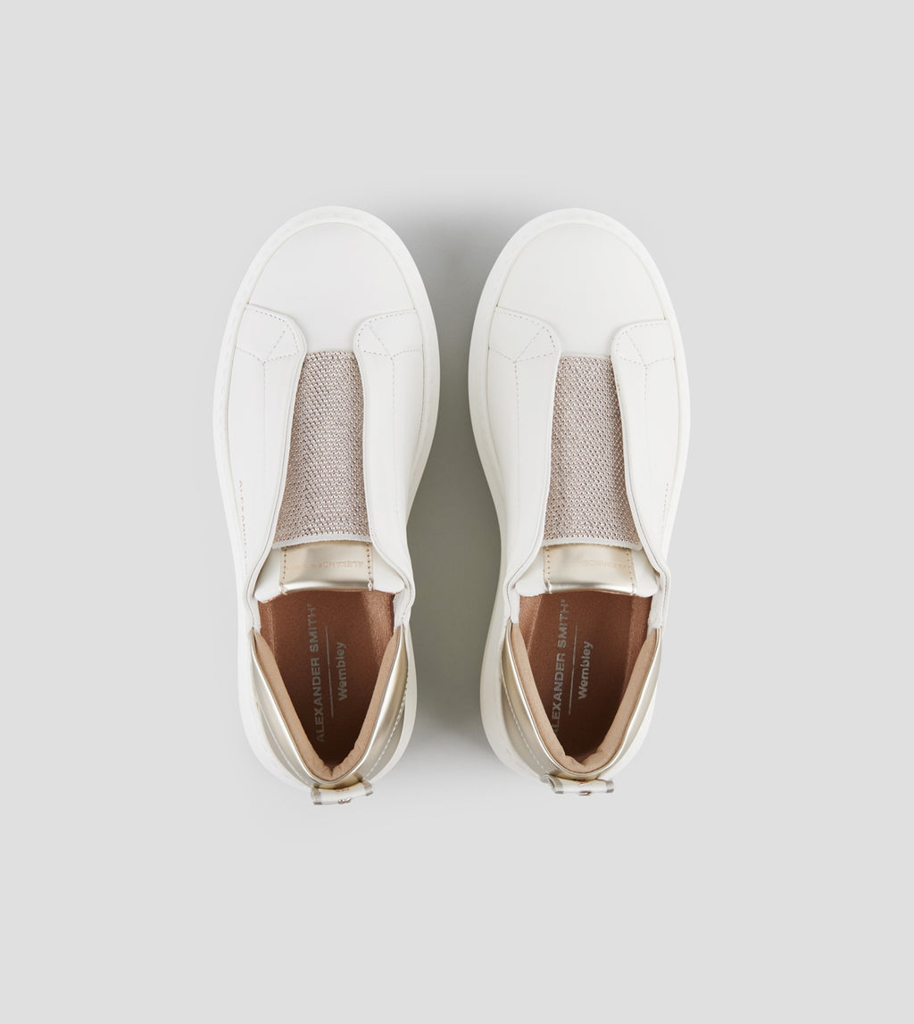 Wembley Slip-on Donna in pelle bianca e tallone in laminato oro Alexander Smith