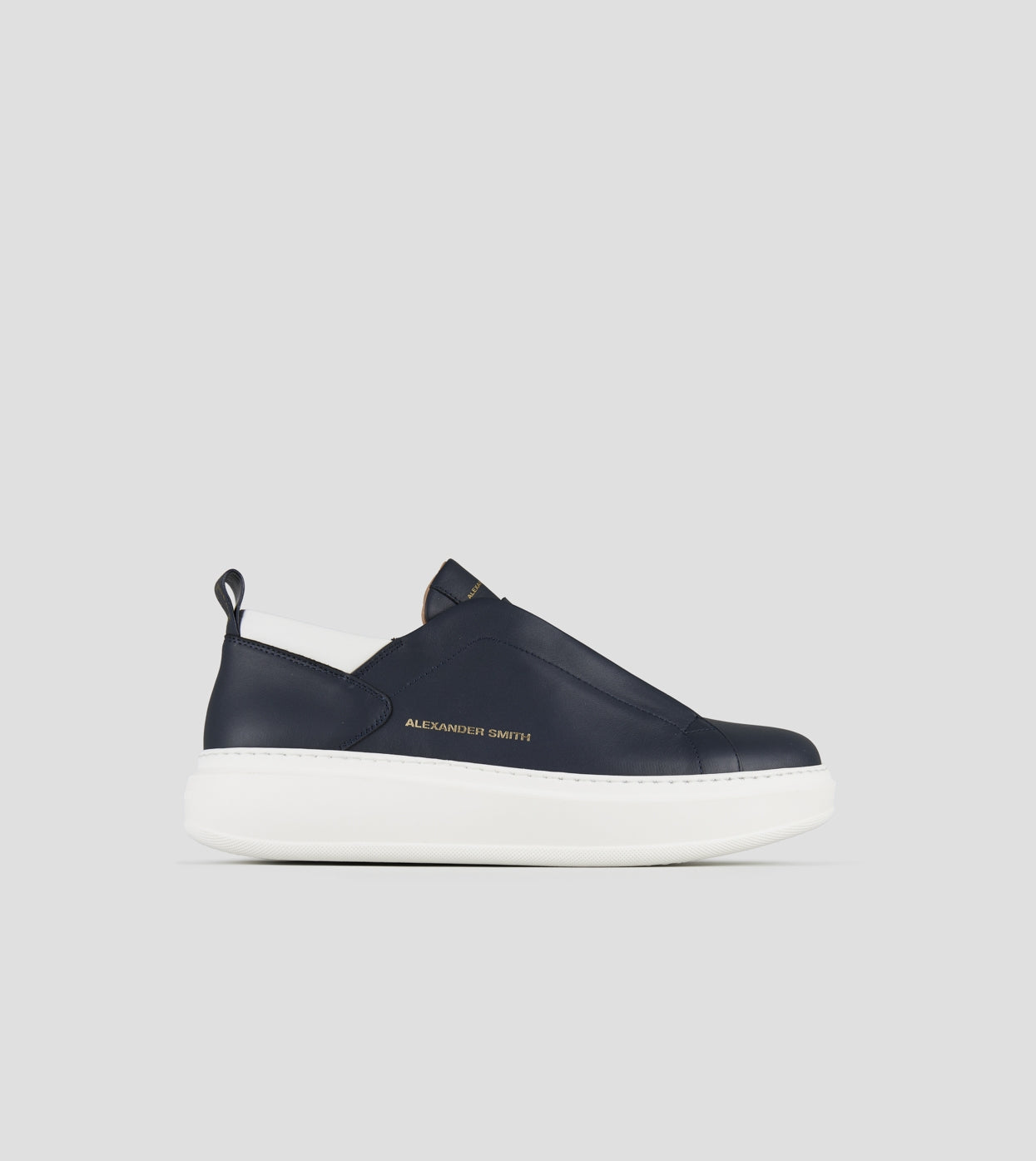 Wembley Slip-on Uomo in nappa blu e dettagli bianchi  Alexander Smith