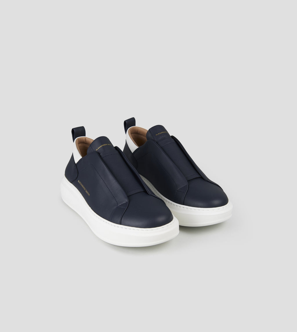 Wembley Slip-on Uomo in nappa blu e dettagli bianchi  Alexander Smith