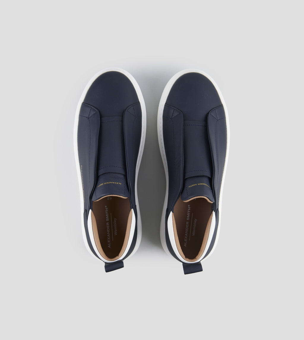 Wembley Slip-on Uomo in nappa blu e dettagli bianchi  Alexander Smith